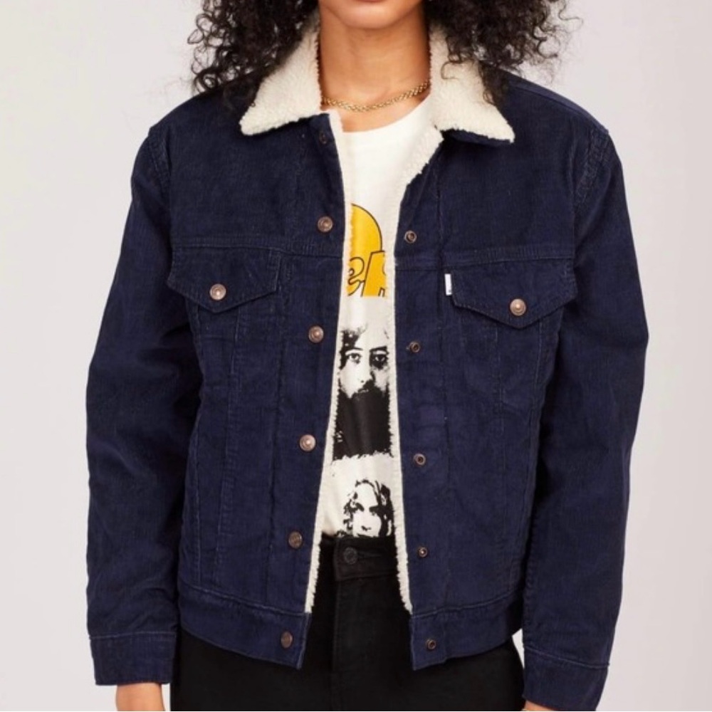 Levi’s Women’s Ex-Boyfriend Navy Blue Corduroy Trucker Jacket Size Medium